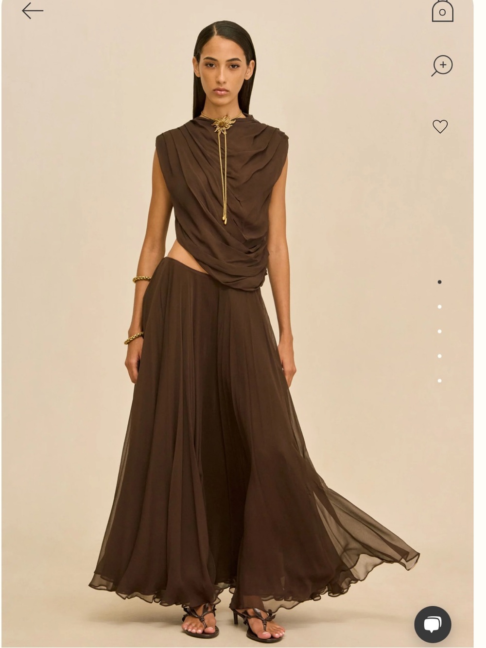 cult gaia cosmea brown luwak 100% silk low waist summer maxi skirt size 10 NEW